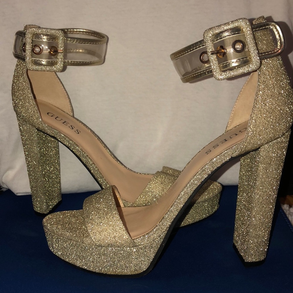 Sparkly chunky platform sandal heels